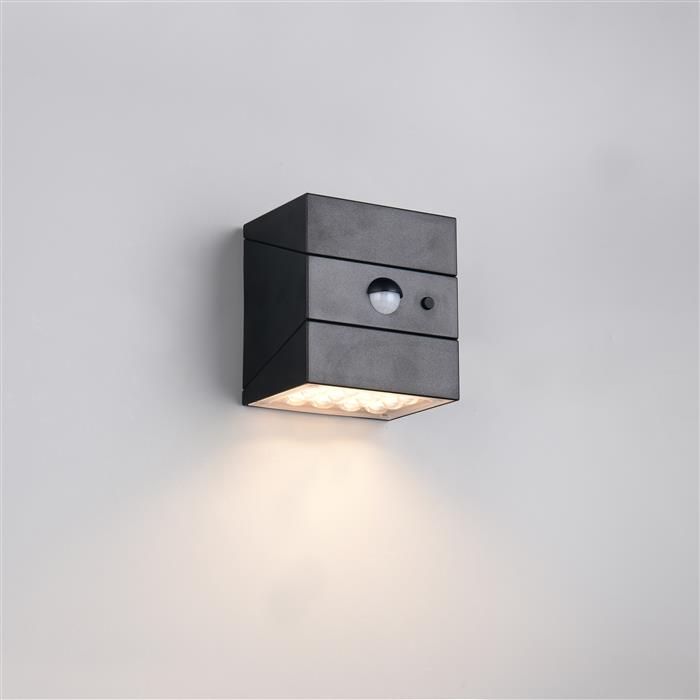 Talca IP65 LED Matt Black Solar Dusk to Dawn Motion Sensor Outdoor Light R25119632 