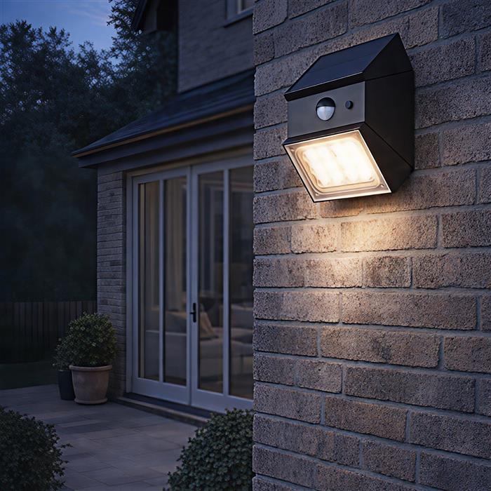 Talca IP65 LED Matt Black Solar Dusk to Dawn Motion Sensor Outdoor Light R25119632 