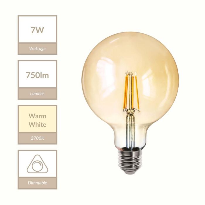 Amber 125MM 2700K E27 Dimmable LED Globe MLDAGL1257ES/WW