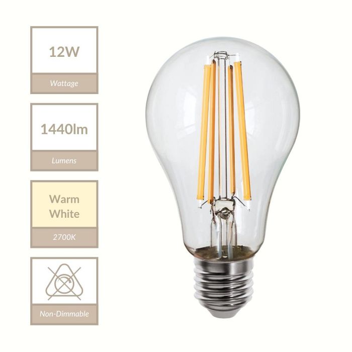 GLS 12W 2700K ES/E27 Filament LED Bulb MLGLS12ES/WW