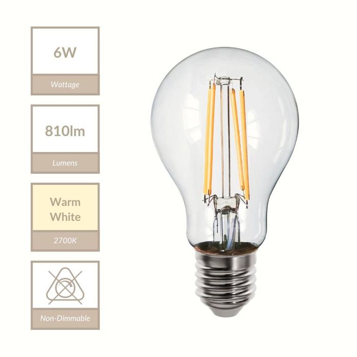GLS 2700K ES/E27 6W Filament LED Bulb MLGLS6ES/WW