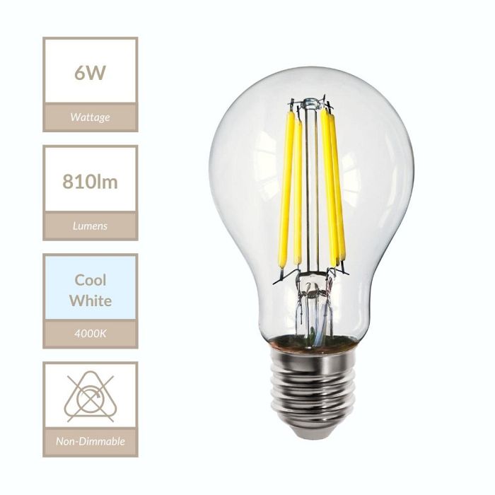 GLS 4000K ES/E27 6W Filament LED Bulb MLGLS6ES/CW