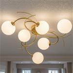 Elba 6-Light Brushed Brass Opal Glass Ceiling Fitting 6922BB