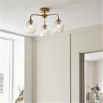 Ashcroft 3 Light Brushed Aged Brass Plate And Clear Ribbed Glass Semi Flush 120617