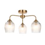 Ashcroft 3 Light Brushed Aged Brass Plate And Clear Ribbed Glass Semi Flush 120617