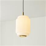 Evora Narrow Single Aged Brass and Opal Glass Pendant 122054