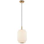 Evora Narrow Single Aged Brass and Opal Glass Pendant 122054