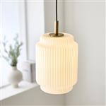 Evora Narrow Single Aged Brass and Opal Glass Pendant 122054