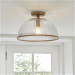 Somerset Vintage Brass And Ribbed Clear Glass Semi Flush Fitting 118751