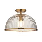 Somerset Vintage Brass And Ribbed Clear Glass Semi Flush Fitting 118751