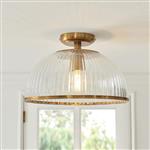 Somerset Vintage Brass And Ribbed Clear Glass Semi Flush Fitting 118751