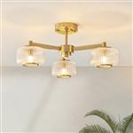 Stamford 3 Light Brushed Aged Brass And Ribbed Glass Semi Flush 120634