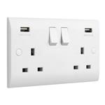 Curved White Resin Double USB-A Switched Socket CE423