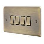 Raised Screwed Antique Brass 4-Gang Black Insert Switch RS104ABB