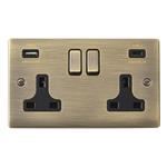 Raised Screwed Dual USB Double Brass Black Insert Socket RS425ABB