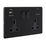 Screwless Dual USB Black Double Socket Black Inserts SL425BLB