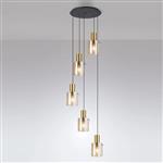 Akron Brass And Amber Glass 5 Light Cluster Pendant 369037 