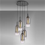 Yeadon Black Chrome And Smoked Glass Five Light Cluster Pendant 337513